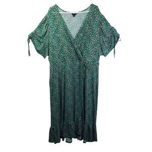 TORRID Women's 4X Green Black Abstract Print True Wrap Pockets Dress